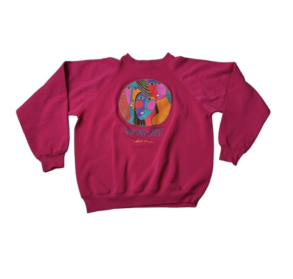 Vintage Laurel Burch Magenta Pink Crewneck Sweatshirt Woman Spirit Sz XL